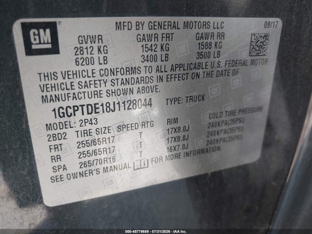 Chevrolet Colorado Z71 2018 1GCPTDE18J1128044 Image 9
