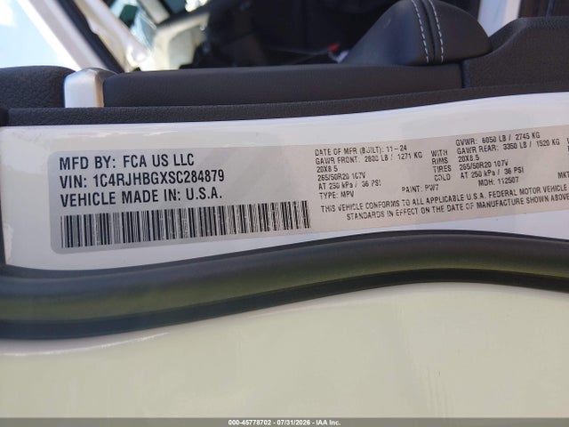 Aukcja sprzedaży 2025 Jeep Grand Cherokee Limited 4x4, vin: 1C4RJHBGXSC284879, numer aukcji: 45778702