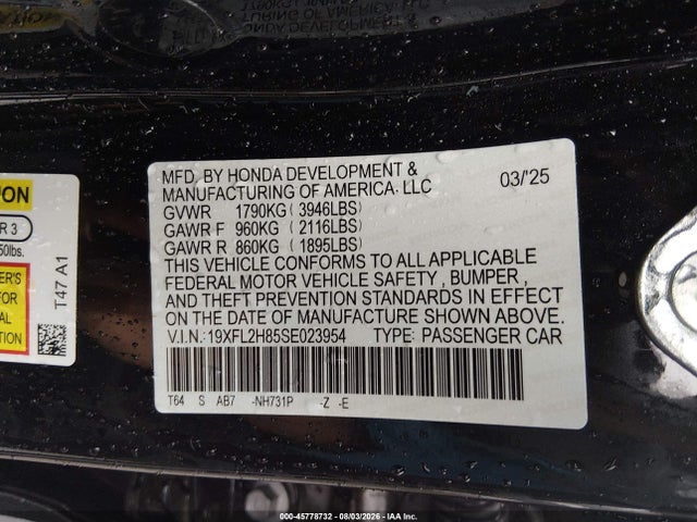 Продажа на аукционе авто 2025 Honda Civic Sedan Sport, vin: 19XFL2H85SE023954, номер лота: 45778732