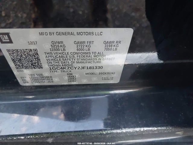 Aukcja sprzedaży 2018 Chevrolet Silverado 3500hd Lt, vin: 1GC4KZCY2JF181330, numer aukcji: 45778746