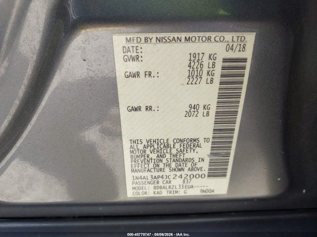Nissan Altima 2.5 Sl 2018 1N4AL3AP4JC242000 Image 9