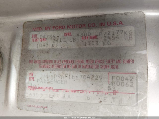 Продаж на аукціоні авто 1984 Lincoln Mark Vii, vin: 1MRBP98F1EY704229, номер лоту: 45778768