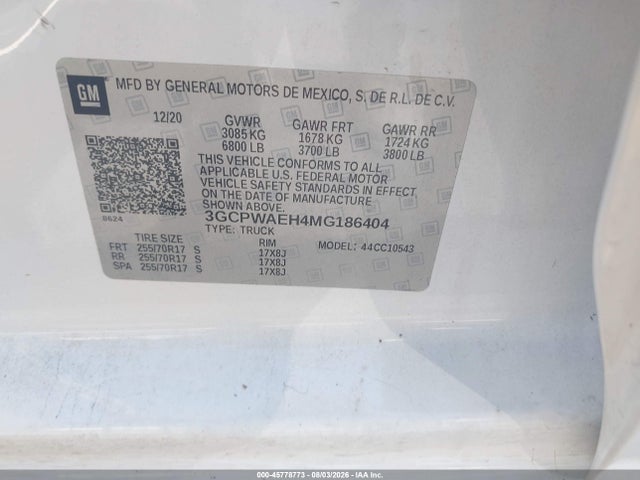 3GCPWAEH4MG186404 Chevrolet Silverado 1500 2wd Short Bed Wt