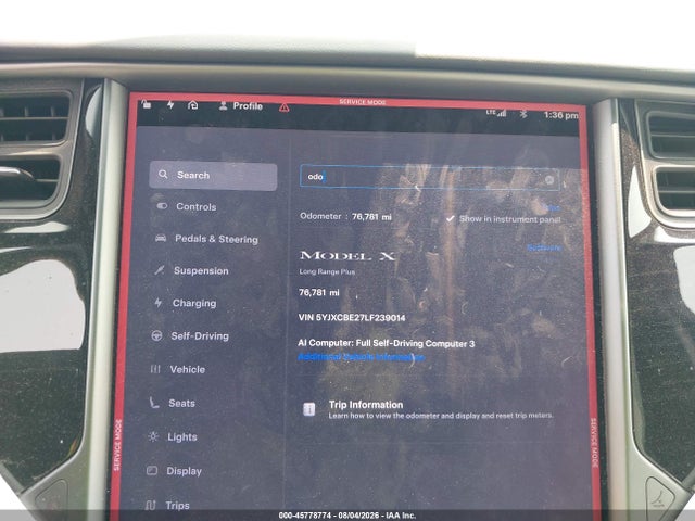 2020 Tesla Model X Long Range Dual Motor All-wheel Drive/long Range Plus Dual Motor All-wheel Drive მანქანა იყიდება აუქციონზე, vin: 5YJXCBE27LF239014, აუქციონის ნომერი: 45778774