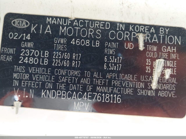 2014 Kia Sportage Lx მანქანა იყიდება აუქციონზე, vin: KNDPBCAC4E7618116, აუქციონის ნომერი: 45778787