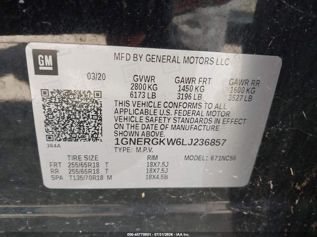 Продаж на аукціоні авто 2020 Chevrolet Traverse Fwd Lt Cloth, vin: 1GNERGKW6LJ236857, номер лоту: 45778801