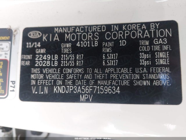 KIA SOUL + 2015 KNDJP3A56F7159634 Image 9