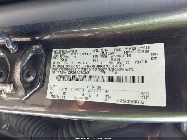 Продажа на аукционе авто 2016 Ford F-150 Xlt, vin: 1FTEW1CP3GFD50345, номер лота: 45778846