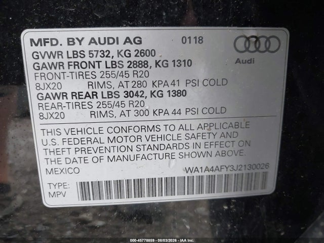 Продажа на аукционе авто 2018 Audi Sq5 3.0t Premium Plus, vin: WA1A4AFY3J2130026, номер лота: 45778859