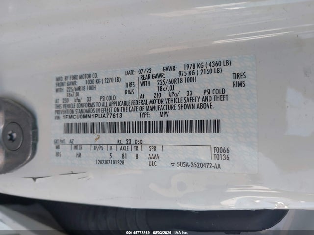 Aukcja sprzedaży 2023 Ford Escape St-line, vin: 1FMCU0MN1PUA77613, numer aukcji: 45778869