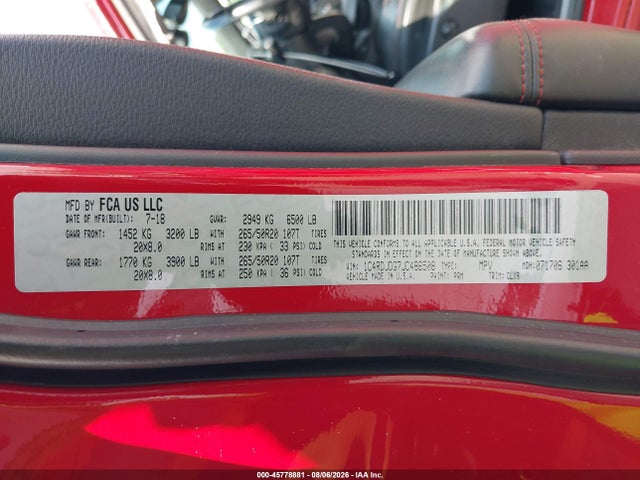 Продажа на аукционе авто 2018 Dodge Durango Gt Awd, vin: 1C4RDJDG7JC486508, номер лота: 45778881