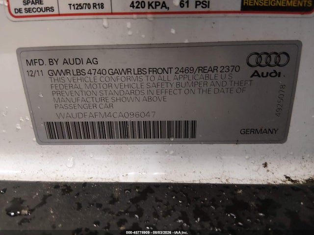 Продаж на аукціоні авто 2012 Audi A3 2.0t Premium, vin: WAUDFAFM4CA096047, номер лоту: 45778909