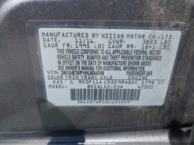 Nissan SENTRA SV 2017 3N1AB7AP1HL654249 Image 9