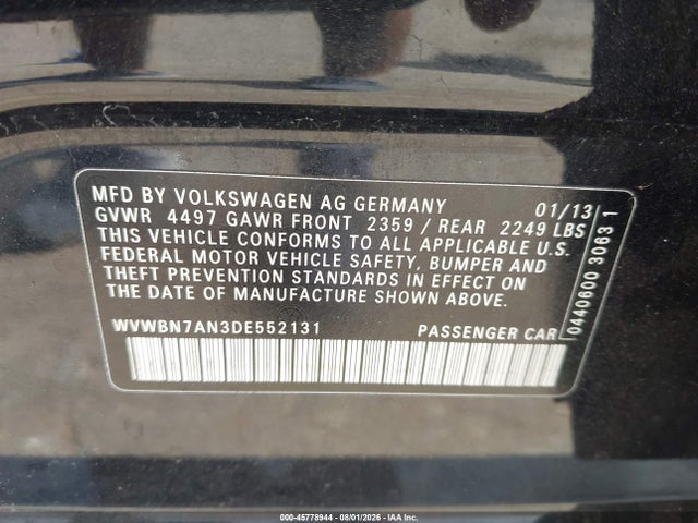 Продажа на аукционе авто 2013 Volkswagen Cc 2.0t Sport, vin: WVWBN7AN3DE552131, номер лота: 45778944