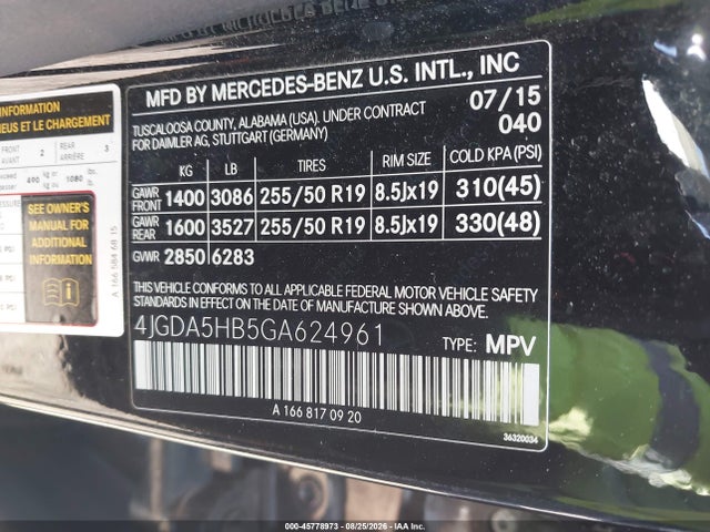 Aukcja sprzedaży 2016 Mercedes-benz Gle 350 4matic, vin: 4JGDA5HB5GA624961, numer aukcji: 45778973