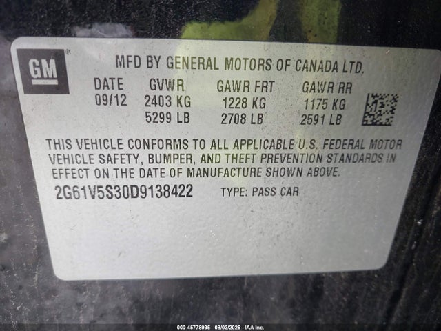 Продаж на аукціоні авто 2013 Cadillac Xts Platinum, vin: 2G61V5S30D9138422, номер лоту: 45778995