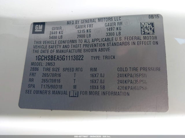 Chevrolet Colorado 2wd Wt 2016 1GCHSBEA5G1113022 Image 9
