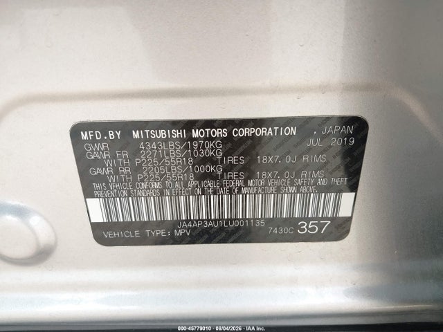Aukcja sprzedaży 2020 Mitsubishi Outlander Sport 2.0 Es, vin: JA4AP3AU1LU001135, numer aukcji: 45779010