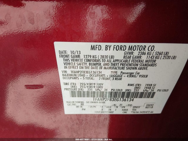 Ford Taurus Limited 2014 1FAHP2F83EG136134 Image 9