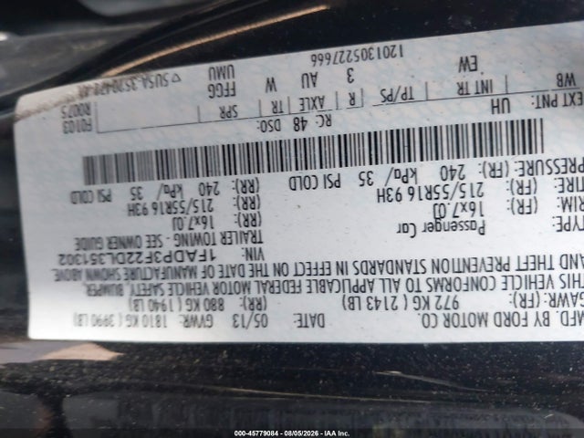 45779084 :رقم المزاد ، 1FADP3F22DL351302 vin ، 2013 Ford Focus Se مزاد بيع