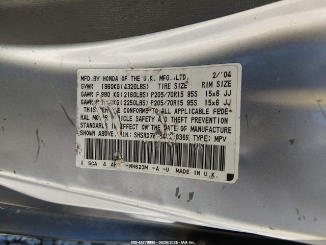 Продаж на аукціоні авто 2004 Honda Cr-v Ex, vin: SHSRD78884U230366, номер лоту: 45779095