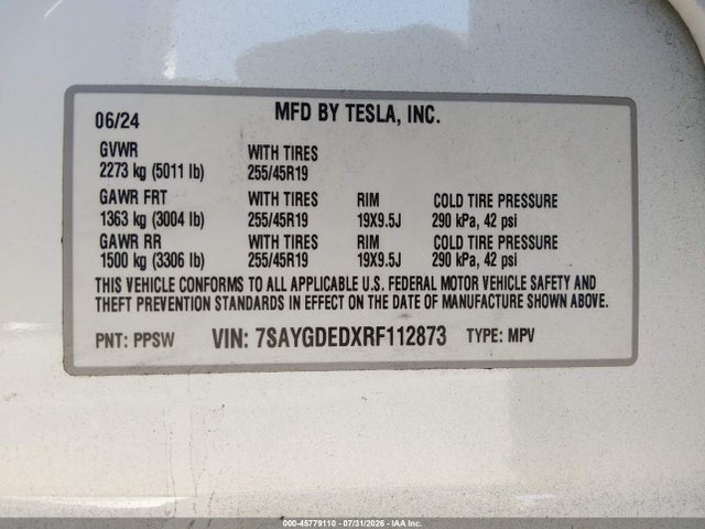 Tesla Model Y 2024 7SAYGDEDXRF112873 Image 9