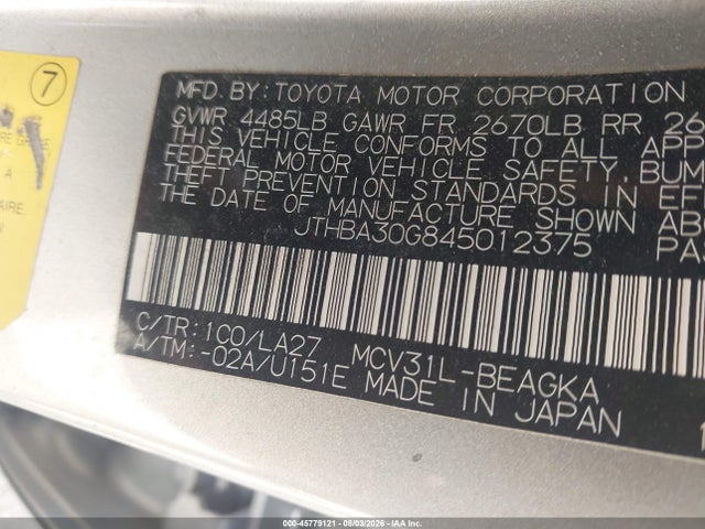 Продаж на аукціоні авто 2004 Lexus Es 330, vin: JTHBA30G845012375, номер лоту: 45779121