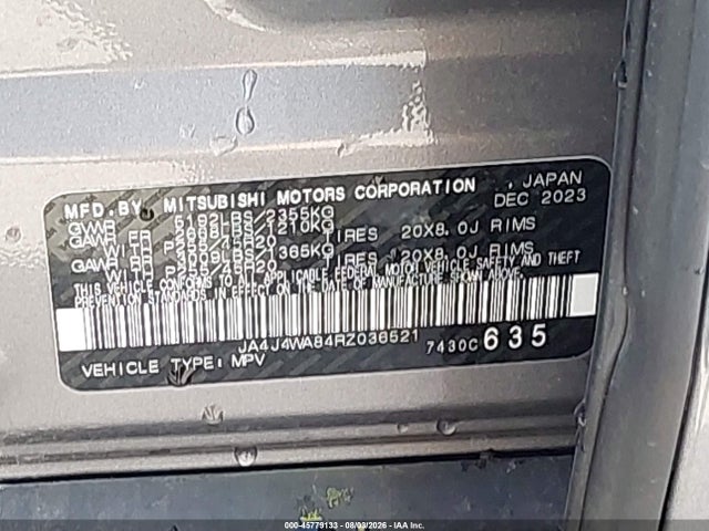 45779133 :رقم المزاد ، JA4J4WA84RZ036521 vin ، 2024 Mitsubishi Outlander Sel 2.5 S-awc مزاد بيع