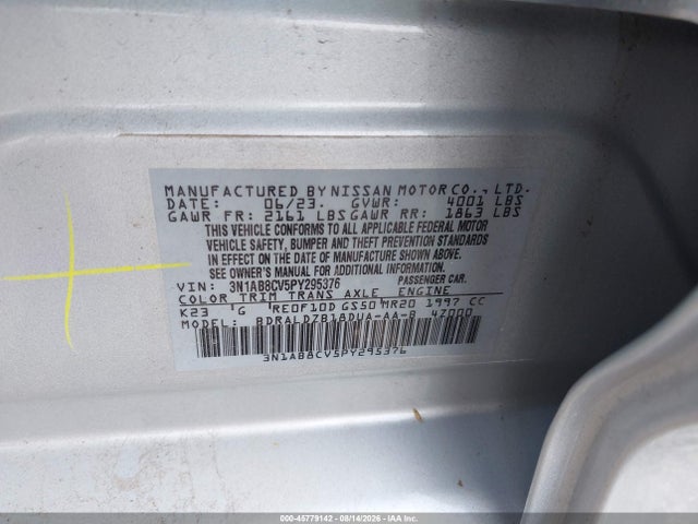 Продажа на аукционе авто 2023 Nissan Sentra Sv Xtronic Cvt, vin: 3N1AB8CV5PY295376, номер лота: 45779142