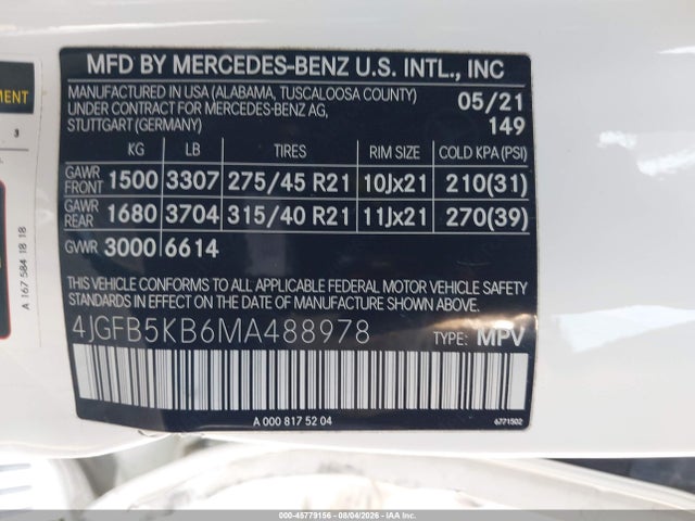 4JGFB5KB6MA488978 Mercedes-Benz Gle 450 4matic