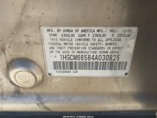 45779174 :رقم المزاد ، 1HGCM66584A030825 vin ، 2004 Honda Accord 3.0 Ex مزاد بيع