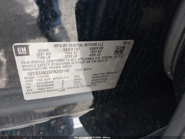 45779190 :رقم المزاد ، 1GYS3AKJ3FR200140 vin ، 2015 Cadillac Escalade Standard مزاد بيع