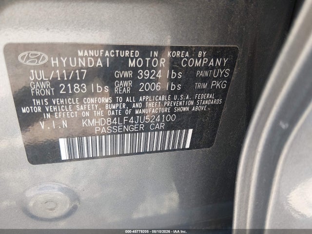 45779205 :رقم المزاد ، KMHD84LF4JU524100 vin ، 2018 Hyundai Elantra Sel مزاد بيع