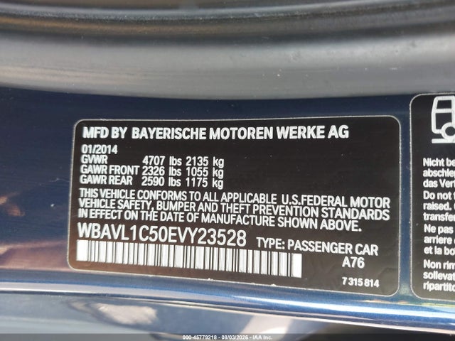 Aukcja sprzedaży 2014 Bmw X1 Xdrive28i, vin: WBAVL1C50EVY23528, numer aukcji: 45779218