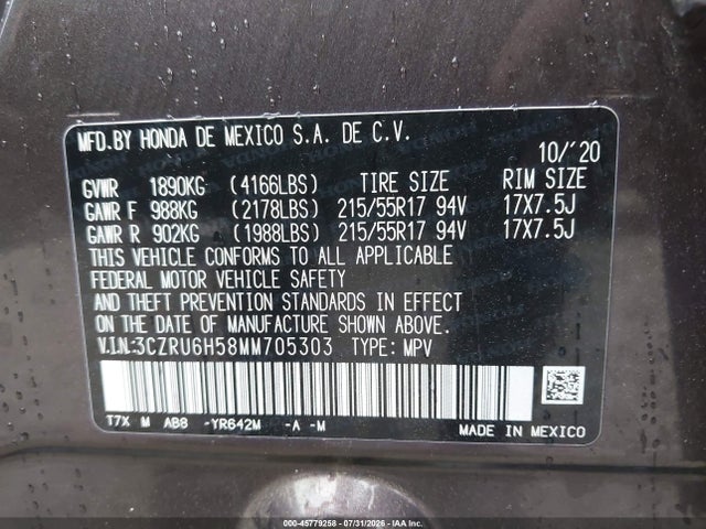 Honda Hr-v Awd Ex 2021 3CZRU6H58MM705303 Image 9