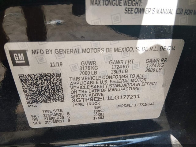 Продаж на аукціоні авто 2020 Gmc Sierra 1500 4wd  Short Box At4, vin: 3GTP9EEL1LG177211, номер лоту: 45779265