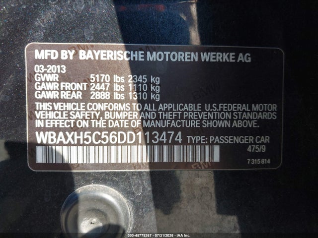 Продажа на аукционе авто 2013 Bmw 528i Xdrive, vin: WBAXH5C56DD113474, номер лота: 45779267