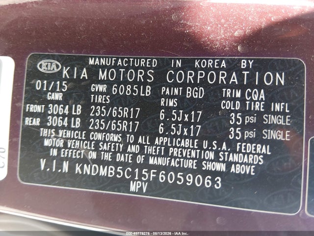 KIA SEDONA LX 2015 KNDMB5C15F6059063 Image 9