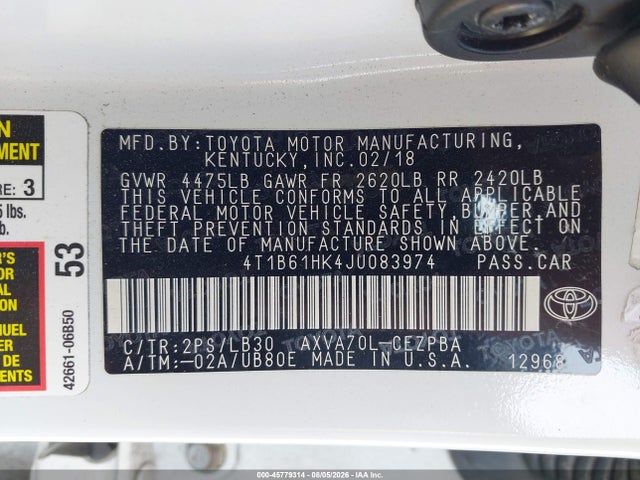 Продажа на аукционе авто 2018 Toyota Camry Xse, vin: 4T1B61HK4JU083974, номер лота: 45779314