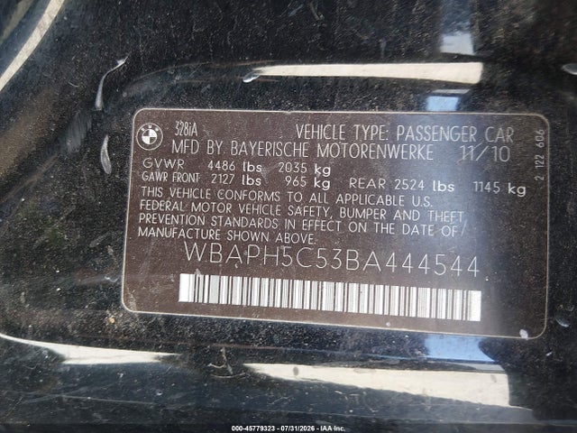 Продажа на аукционе авто 2011 Bmw 328i, vin: WBAPH5C53BA444544, номер лота: 45779323
