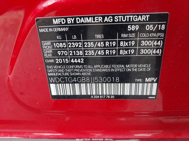 WDCTG4GB8JJ530018 Mercedes-Benz Gla 250 4matic