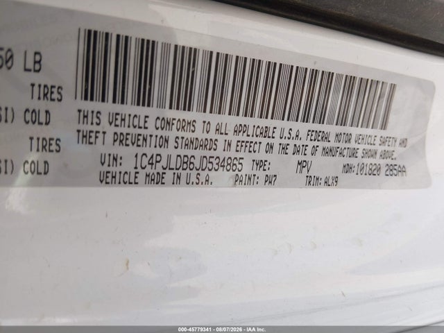 45779341 :رقم المزاد ، 1C4PJLDB6JD534865 vin ، 2018 Jeep Cherokee Limited Fwd مزاد بيع