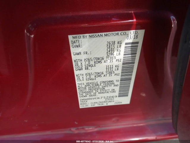 Nissan Frontier Sv 2018 1N6AD0EV4JN752069 Image 9