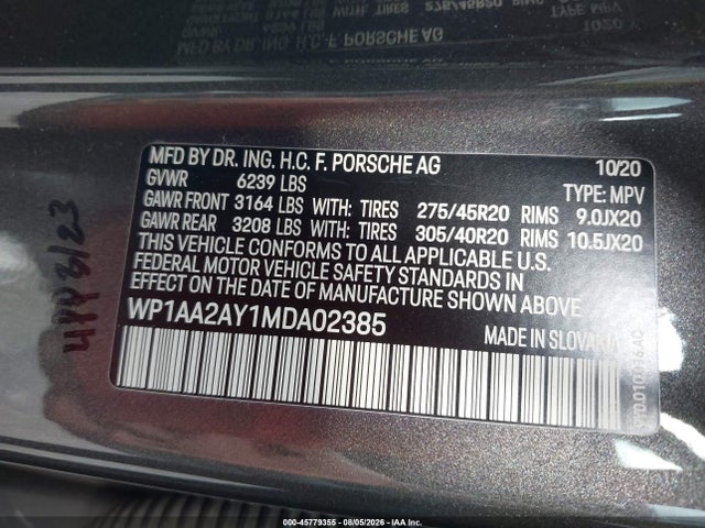 Porsche Cayenne 2021 WP1AA2AY1MDA02385 Image 9