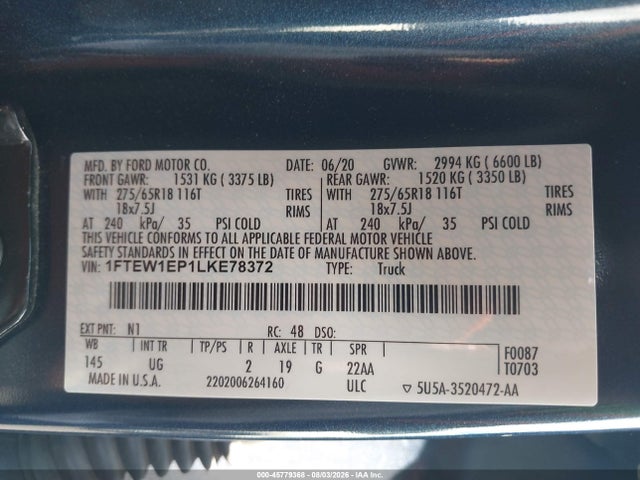 1FTEW1EP1LKE78372 Ford F-150 Xlt
