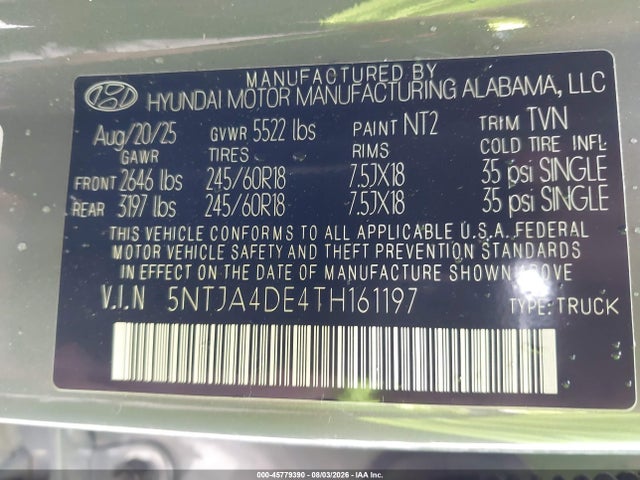 Продажа на аукционе авто 2026 Hyundai Santa Cruz Se, vin: 5NTJA4DE4TH161197, номер лота: 45779390