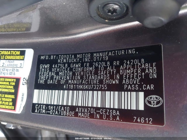 Toyota CAMRY SE 2019 4T1B11HK6KU732755 Image 9