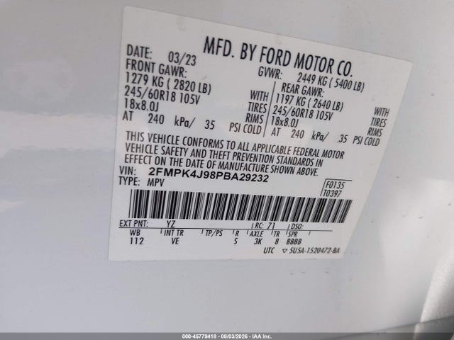Aukcja sprzedaży 2023 Ford Edge Sel, vin: 2FMPK4J98PBA29232, numer aukcji: 45779418