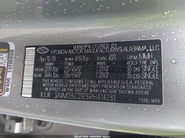 Aukcja sprzedaży 2024 Hyundai Tucson Sel, vin: 5NMJBCDE5RH414281, numer aukcji: 45779426