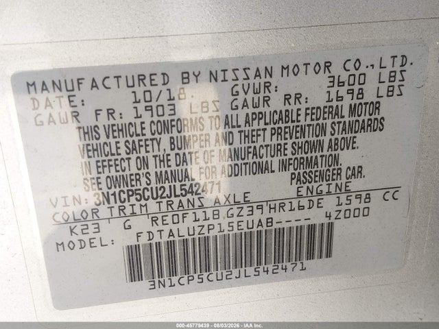 Nissan KICKS SR 2018 3N1CP5CU2JL542471 Image 9